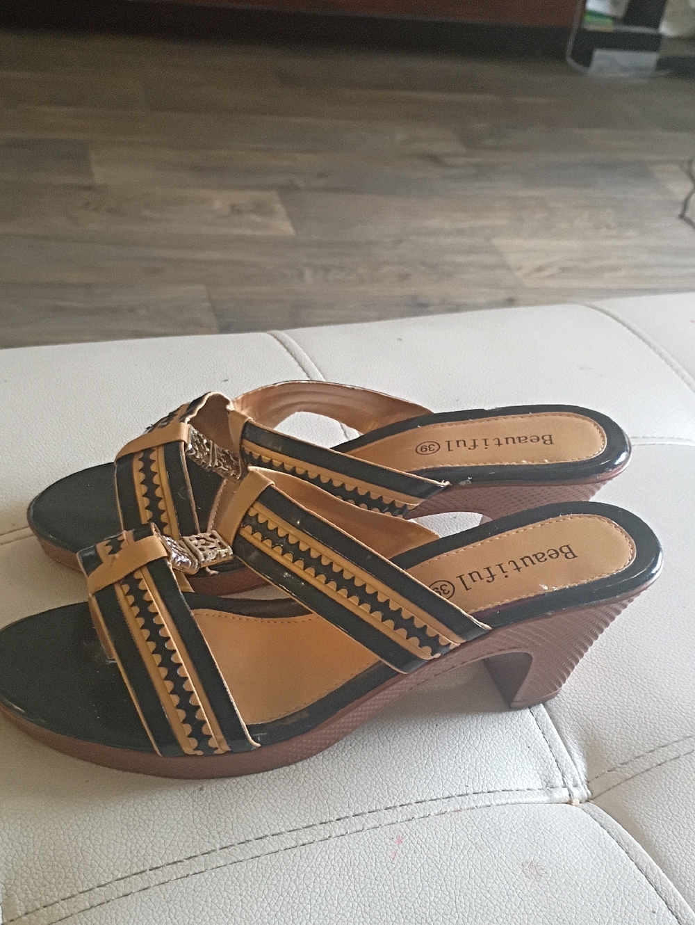 Dressy Black and Gold Slip-On Mules with Decorative Accent - Picture 6 of 6